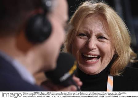 Moderator Knut Elstermann mit Schauspielerin Maren Kroymann beim RadioEins Berlinale-Nighttalk am Rande der 66. Internationalen Filmfestspiele Berlin 66. Internationale Filmfestspiele in Berlin IFB2016