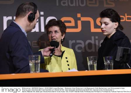Moderator Knut Elstermann mit Regisseurin Ruth Beckermann und Schauspielerin Anja Plaschg beim RadioEins Berlinale-Nighttalk am Rande der 66. Internationalen Filmfestspiele Berlin 66. Internationale Filmfestspiele in Berlin IFB2016