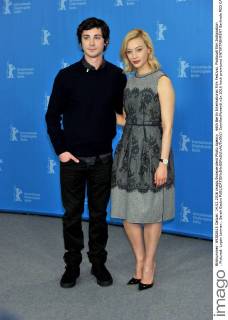 66th Berlin International Film Festival. Photocall film Indignation . Pictured: Logan Lerman , Sarah Gadon  CamillaxMorandi