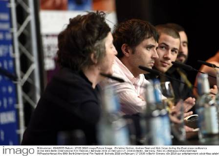 Christine Vachon, Andrew Neel und Nick Jonas during the Goat press conference at the 66th Berlin International Film Festival Berlinale 2016 on February 17, 2016 in Berlin, Germany. Foto:xC.xNiehausx xFuturexImage
