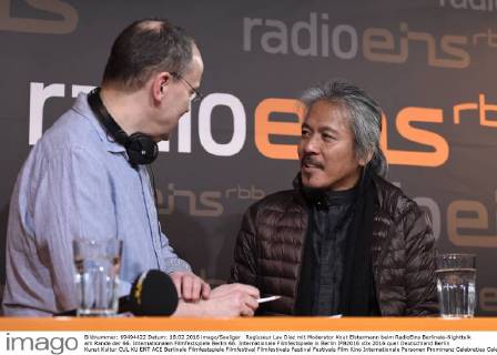 Regisseur Lav Diaz mit Moderator Knut Elstermann beim RadioEins Berlinale-Nighttalk am Rande der 66. Internationalen Filmfestspiele Berlin 66. Internationale Filmfestspiele in Berlin IFB2016