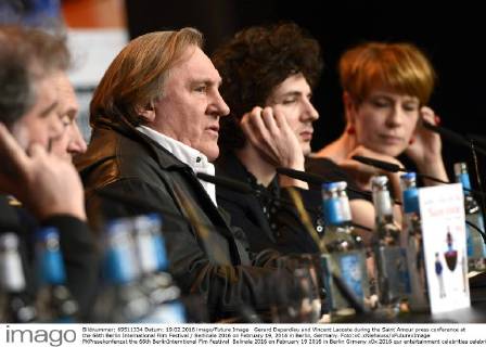 Gerard Depardieu and Vincent Lacoste during the Saint Amour press conference at the 66th Berlin International Film Festival Berlinale 2016 on February 19, 2016 in Berlin, Germany. Foto:xC.xNiehausx xFuturexImage