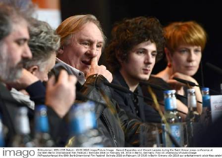 Gerard Depardieu and Vincent Lacoste during the Saint Amour press conference at the 66th Berlin International Film Festival Berlinale 2016 on February 19, 2016 in Berlin, Germany. Foto:xC.xNiehausx xFuturexImage