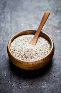 Wooden bowl of white chia seeds  CZF000246