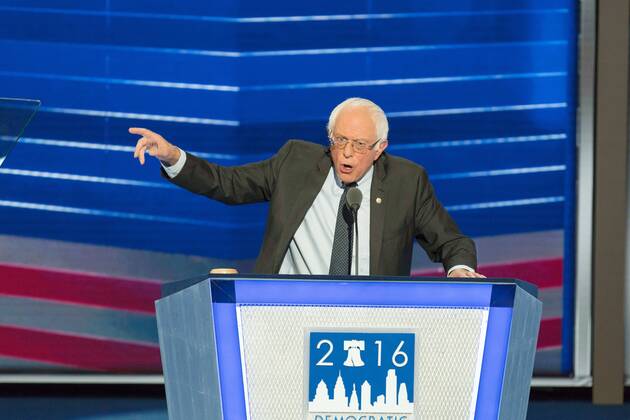 Parteitag der Demokraten in Philadelphia July 25, 2016 - Philadelphia, PA, UNITED STATES - Senator Bernie Sanders during his keynote address during the opening day of the Democratic National Convention at the Wells Fargo Center July 25, 2016 in Philadelphia, Pennsylvania. Philadelphia UNITED STATES - ZUMAe02_
