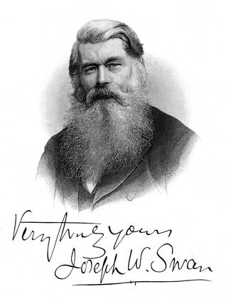 Joseph Wilson Swan (1828-1914) British physicist and chemist. Photography (bromide paper): Incandescent light bulb. Engraving WHA  !ACHTUNG AUFNAHMEDATUM GESCHÄTZT! Copyright: WHA UnitedArchives0390006384