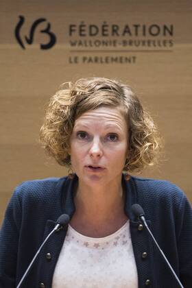 Federation Wallonia - Brussels Minister of Education and School Buildings Marie-Martine Schyns pictured during the rentree plenary session of the parliament of the Federation Wallonia Brussels (Federation Wallonie Bruxelles - Federatie Wallonie Brussel, also former Communaute Francaise) in Brussels, Thursday 22 September 2016. LAURIExDIEFFEMBACQ 04938505