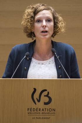 Federation Wallonia - Brussels Minister of Education and School Buildings Marie-Martine Schyns pictured during the rentree plenary session of the parliament of the Federation Wallonia Brussels (Federation Wallonie Bruxelles - Federatie Wallonie Brussel, also former Communaute Francaise) in Brussels, Thursday 22 September 2016. LAURIExDIEFFEMBACQ 04938509