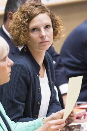 Federation Wallonia - Brussels Minister of Education and School Buildings Marie-Martine Schyns pictured during the rentree plenary session of the parliament of the Federation Wallonia Brussels (Federation Wallonie Bruxelles - Federatie Wallonie Brussel, also former Communaute Francaise) in Brussels, Thursday 22 September 2016. LAURIExDIEFFEMBACQ 04938595