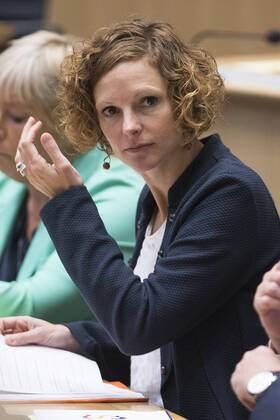 Federation Wallonia - Brussels Minister of Education and School Buildings Marie-Martine Schyns pictured during the rentree plenary session of the parliament of the Federation Wallonia Brussels (Federation Wallonie Bruxelles - Federatie Wallonie Brussel, also former Communaute Francaise) in Brussels, Thursday 22 September 2016. LAURIExDIEFFEMBACQ 04938610