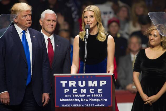 Ivanka Trump speaks at a rally for her father Republican Presidential nominee Donald Trump and Vice Presidential candidate Mike Pence at the SNHU Arena in Manchester, New Hampshire on November 7, 2016.  NHP2016110720 MATTHEWxHEALEY