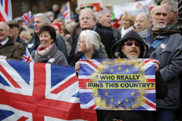 November 23, 2016 - London, London, UK - London, UK. Demonstration outside The Houses of Parliamnet in London to oppose the High Court s ruling earlier this month that the Article 50 process must be triggered by an act of Parliament. London UK  - ZUMAl94_ 20161123_zaf_l94_061