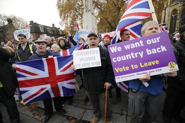 November 23, 2016 - London, London, UK - London, UK. Demonstration outside The Houses of Parliamnet in London to oppose the High Court s ruling earlier this month that the Article 50 process must be triggered by an act of Parliament. London UK  - ZUMAl94_ 20161123_zaf_l94_060