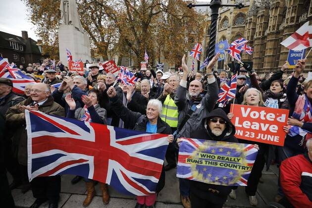 November 23, 2016 - London, London, UK - London, UK. Demonstration outside The Houses of Parliamnet in London to oppose the High Court s ruling earlier this month that the Article 50 process must be triggered by an act of Parliament. London UK  - ZUMAl94_ 20161123_zaf_l94_062