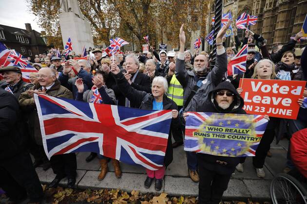 November 23, 2016 - London, London, UK - London, UK. Demonstration outside The Houses of Parliamnet in London to oppose the High Court s ruling earlier this month that the Article 50 process must be triggered by an act of Parliament. London UK  - ZUMAl94_ 20161123_zaf_l94_063