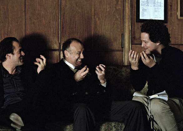 Feb 09, 2007 - Berlin, GERMANY - RELEASE DATE: February 9, 2007 (USA). GERMAN TITLE: Das Leben der Anderen. DIRECTOR: Florian Henckel von Donnersmarck. STUDIO: Wiedemann & Berg Filmproduktion Sony Pictures Classics. PLOT: A horrifying, sometimes unintentionally funny system of observation in the former East Germany. PICTURED: (L-R) Actors SEBASTIAN KOCH, THOMAS THIME, and Director FLORIAN HENCKEL VON DONNERSMARCK having fun on the set of the film. - ZUMAg90_ 20070209_ddn_g90_434