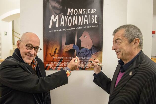 Regisseur Trevor Graham und Der Künstler und Regisseur Philippe Mora beim Kulinarischen Kino der Berlinale am 16.02.2017