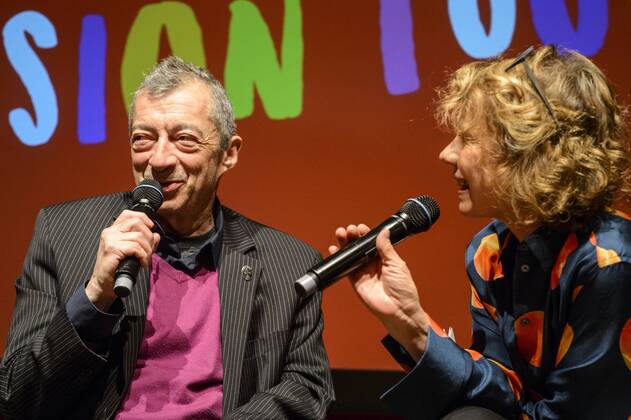 Der Künstler und Regisseur Philippe Mora und Moderatorin Tina Mendelsohn beim Kulinarischen Kino der Berlinale am 16.02.2017
