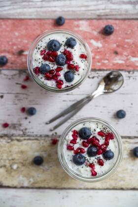 Fresh yogurt with blueberries, pomegranate seeds and chia  SARF03125