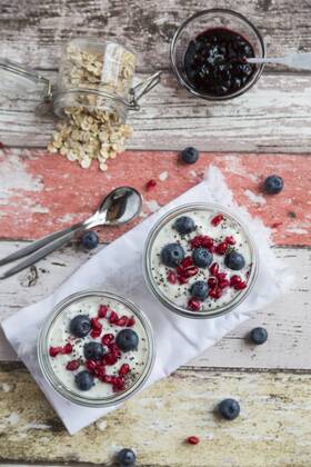 Fresh yogurt with blueberries, pomegranate seeds and chia  SARF03126