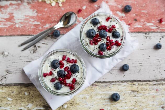 Fresh yogurt with blueberries, pomegranate seeds and chia  SARF03128