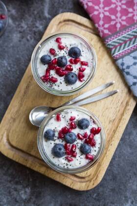 Fresh yogurt with blueberries, pomegranate seeds and chia  SARF03121