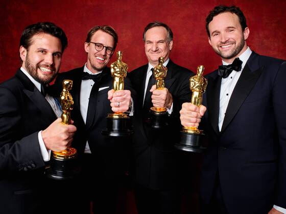 Feb 26, 2017 - Hollywood, California, U.S. - ADAM VALDEZ, Andrew R. Jones, Robert Legato and Dan Lemmon pose backstage with the Oscar for Achievement in visual effects, for work on The Jungle Book during The 89th Oscars at the Dolby Theatre. Hollywood U.S. - ZUMAz03_ 20170226_sho_z03_746 Copyright: xJeffxLipskyx