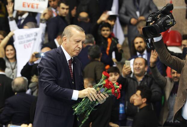 Turkish President Recep Tayyip Erdogan meets with the members of Chamber of Merchants and Craftsmen at Bagcilar city of Istanbul, 19th of March, 2017.  15651938