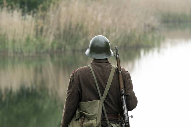 April 29, 2017 - Sofia, Bulgaria - Reenactment near Sofia, Bulgaria, on 29 April 2017 of the Battle of the Transdanubian Hills during the World War II, a defensive operation of the Bulgarian Army against German Wehrmacht forces who were trying to capture the north bank of the Drava river. Sofia Bulgaria  - ZUMAn230 20170429_zaa_n230_760 Copyright: xHristoxVladevx