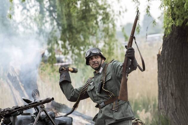 April 29, 2017 - Sofia, Bulgaria - Reenactment near Sofia, Bulgaria, on 29 April 2017 of the Battle of the Transdanubian Hills during the World War II, a defensive operation of the Bulgarian Army against German Wehrmacht forces who were trying to capture the north bank of the Drava river. Sofia Bulgaria  - ZUMAn230 20170429_zaa_n230_757 Copyright: xHristoxVladevx