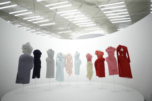 Fashion is on display at a press preview for for Rei Kawakubo Comme des Garcons: Art of the In-Between at The Metropolitan Museum hours before the Met Gala in New York City on May 1, 2017. The exhibition presents the work of six designer teams including Eckhaus Latta and Alexa Karolinski, ens¾mble, Lucy Jones, Ryohei Kawanishi, Henrik Vibskov, and SSAW Magazine.  NYP20170501525 JOHNxANGELILLO