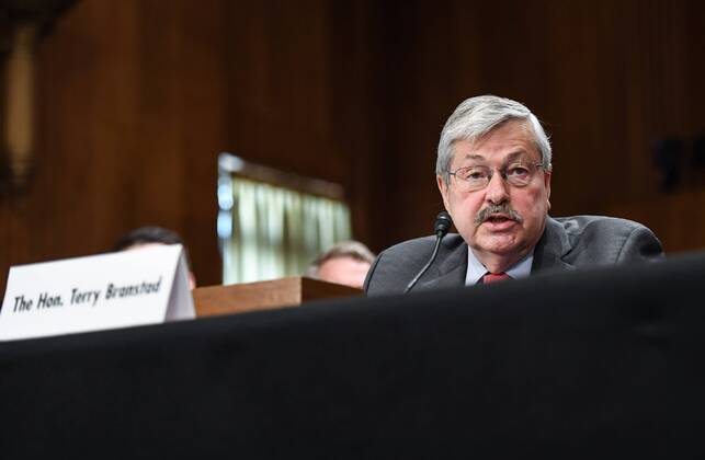 (170502) -- WASHINGTON, May 2, 2017 -- Iowa Governor Terry Branstad testifies before the U.S. Senate Foreign Relations Committee on a hearing considering him to be U.S. Ambassador to China on Capitol Hill in Washington D.C., the United States, on May 2, 2017. U.S. President Donald Trump s pick for Ambassador to China, Terry Branstad, said on Tuesday that if confirmed, he would work to positively influence the U.S.-China relationship. ) U.S.-WASHINGTON D.C.-NOMINEE FOR U.S. AMBASSADOR TO CHINA-HEARING BaoxDandan 