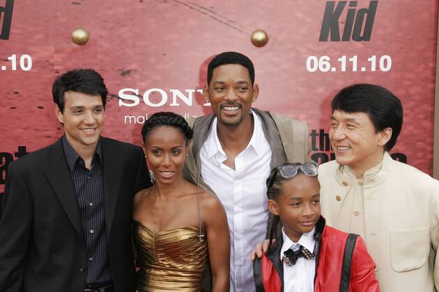 Ralph Macchio , producers Jada Pinkett Smith and Will Smith (C) and cast members Jaden Smith and Jackie Chan at the Premiere of Columbia Picture s The Karate Kid . Arrivals held at Mann Village Theatre in Westwood, CA, June 7, 2010.  Copyright: xJoexMartinezx 30280_043