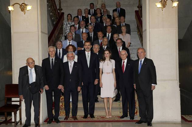 King Felipe VI of Spain and Queen Letizia of Spain attend the Presidency of the Plenary of the Spanish Royal Academy of Language RAE in presence the of of the members of the institution Manuel Seco Reymundo, Pere Gimferrer Torrens, Gregorio Salvador Caja, Francisco Rico Manrique, Francisco Rodriguez Adrados, Víctor Garcia de la Concha, Emilio Lled Inigo, Luis Goytisolo Gay, Mario Vargas Llosa, Antonio Munoz Molina, Juan Luis Cebrian Echarri, Ignacio Bosque Munoz, Luis Maria Anson Oliart, Luis Mateo Diez, Guillermo Rojo, Jose Antonio Pascual,Carmen Iglesias, Margarita Salas Falgueras, Arturo Perez-Reverte Gutierrez, Jose Manuel Sanchez Ron, Alvaro Pombo, Antonio Fernandez de Alba, Francisco Brines, Jose Manuel Blecua, Pedro Garcia Barreno, Salvador Gutierrez Ordonez, Javier Marias, Dario Villanueva Prieto, Jose Maria Merino, Soledad Puertolas Villanueva, Ines Fernandez-Ordonez, Pedro Al  (2017062205)