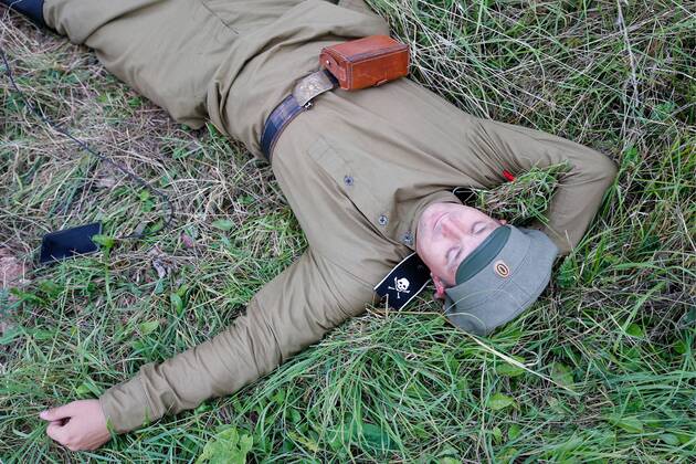 KALININGRAD REGION, RUSSIA - AUGUST 19, 2017: A participant in a historical reenactment of the 1914 Battle of Gumbinnen between the Russian and the German Armies on the Eastern Front of World War I. The battle reenactment is performed as part of the Battle of Gumbinnen military and historical festival near the village of Lermontovo. Vitaly Nevar TASS  TS05BFE6