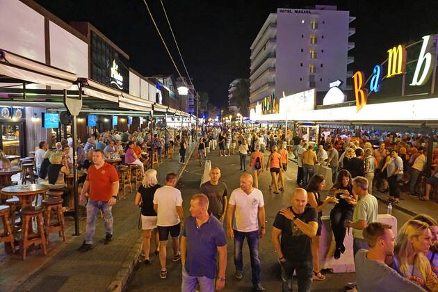 06 09 2017 Spain Island Mallorca at Tourists Hotspot Ballermann in El Arenal is the Vergnügungsmeile Ham road with the Cult Local Beer King 06 09 2017 Mallorca Barriers to Terror at Ballermann 06 09 2017 Mallorca Barriers to Terror at Ballermann