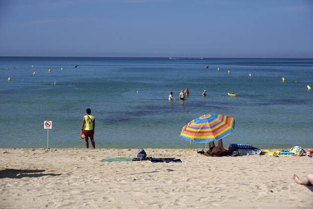 06 09 2017 Spain Island Mallorca at Tourists Hotspot Ballermann in El Arenal provides a Lifeguards for Order and Security at Sand beach here distributes he Bathers out the Sperrbereich in Water 06 09 2017 Mallorca 06 09 2017 Mallorca