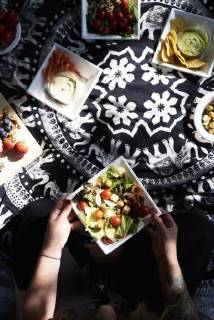 Friends having a healthy picnic in the park model released Symbolfoto  IGGF00031