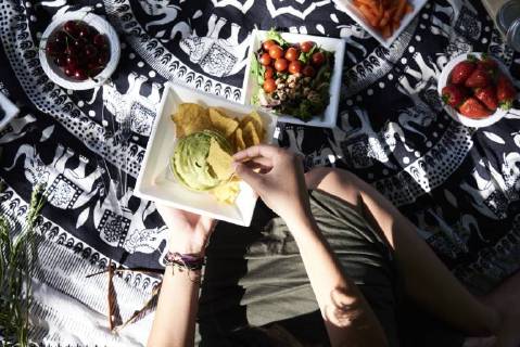 Friends having a healthy picnic in the park model released Symbolfoto  IGGF00032