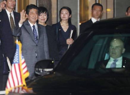 Trump in Japan Japanese Prime Minister Shinzo Abe sees off U.S. President Donald Trump after dinner on Nov. 5, 2017.