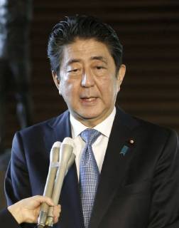 Trump in Japan Japanese Prime Minister Shinzo Abe speaks to reporters at his official residence ahead of his meeting with U.S. President Donald Trump on Nov. 6, 2017.