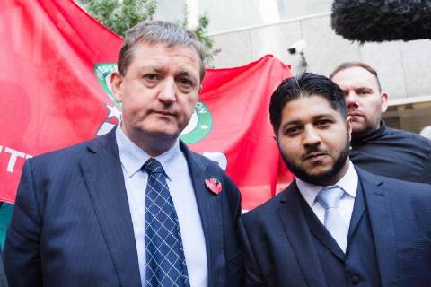 November 10, 2017 - London, London, UK - LONDON, UK. JAMES FARRAR and YASEEN ASLAM, former Uber drivers, arrive at the Employment Appeals Tribunal in London today. The two former drivers, James Farrar and Yaseen Aslam, won a landmark case against the cab hiring app last year after arguing they were employees and entitled to the minimum wage, sick pay and paid holiday. Uber challenged the ruling, saying it could deprive drivers of the personal flexibility they valueâ London UK - ZUMAl94_ 20171110_zaf_l94_014 Copyright: xVickiexFloresx