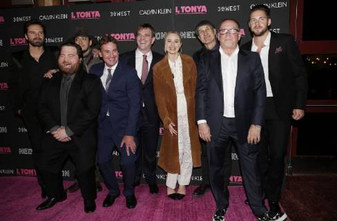 Ricky Russert, Margot Robbie, Paul Walter Hauser, Sebastian Stan and other cast members arrive on the red carpet at the I, Tonya New York Premiere at Village East Cinema on November 28, 2017 in New York City.  NYP20171128112 JOHNxANGELILLO