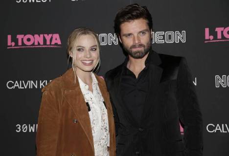 Margot Robbie and Sebastian Stan arrive on the red carpet at the I, Tonya New York Premiere at Village East Cinema on November 28, 2017 in New York City.  NYP20171128108 JOHNxANGELILLO