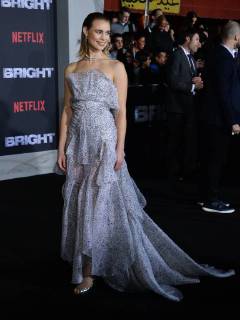Cast member Lucy Fry attends the premiere of the sci-fi motion picture thriller Bright at the Regency Village Theatre in the Westwood section of Los Angeles on December 13, 2017. Storyline: Set in a world where mystical creatures live side by side with humans. A human cop is forced to work with an Orc to find a weapon everyone is prepared to kill for.  LAP20171213105 JIMxRUYMEN