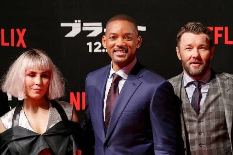 (L to R) Actress Noomi Rapace, Will Smith and Joel Edgerton, pose for the cameras during the Japan premiere for the movie Bright on December 19, 2017, Tokyo, Japan. Smith, Rapace and Edgerton alongside director David Ayer, received a warm welcome from the Japanese fans at the event. The film will be released globally on Netflix on December 22.  (gxta_brightjp011)