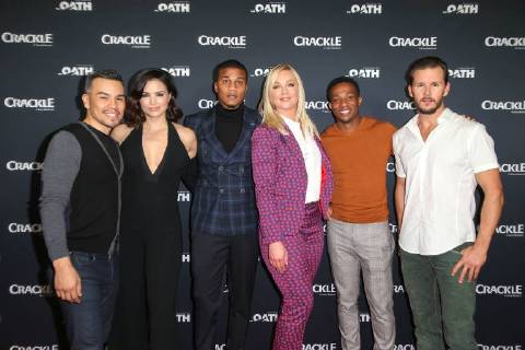 Joseph Julian Soria Katrina Law Cory Hardrict Elisabeth Rohm Arlen Escarpeta and Ryan Kwanten at the Photocall for the series of the oath the oath on 14 01 2018 in Pasadena Crackle s oath of the TV series Photocall in Ottawa at Los Angeles 2018