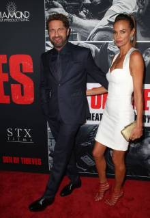 LOS ANGELES, CA - JANUARY 17: Gerard Butler, Morgan Brown, at the premiere of Den Of Thieves at Regal Theaters at LA Live in Los Angeles, California on January 17, 2018. Copyright: xFayexSadoux