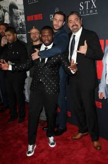LOS ANGELES, CA - JANUARY 17: Oshea Jackson Jr, Gerard Butler, Pablo Schreiber, Curtis Jackson, at the premiere of Den Of Thieves at Regal Theaters at LA Live in Los Angeles, California on January 17, 2018. Copyright: xFayexSadoux