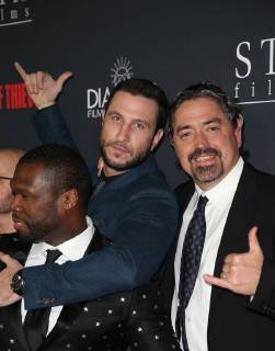 LOS ANGELES, CA - JANUARY 17: Oshea Jackson Jr, Gerard Butler, Pablo Schreiber, Curtis Jackson, at the premiere of Den Of Thieves at Regal Theaters at LA Live in Los Angeles, California on January 17, 2018. Copyright: xFayexSadoux